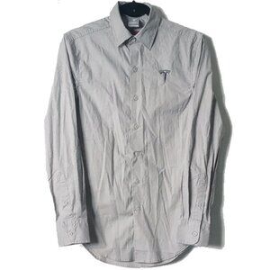 Tesla Stretch Cotton Button Down Shirt XS Gray Black Embroidered Logo